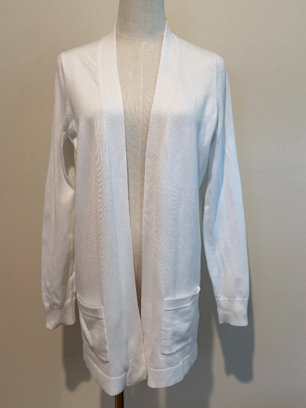 Lands' End White Open Front Cardigan Sweater Size S Casual Like New